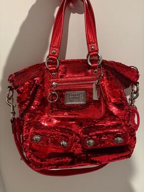 RARE Coach Poppy Red Sequin Shoulder Bag